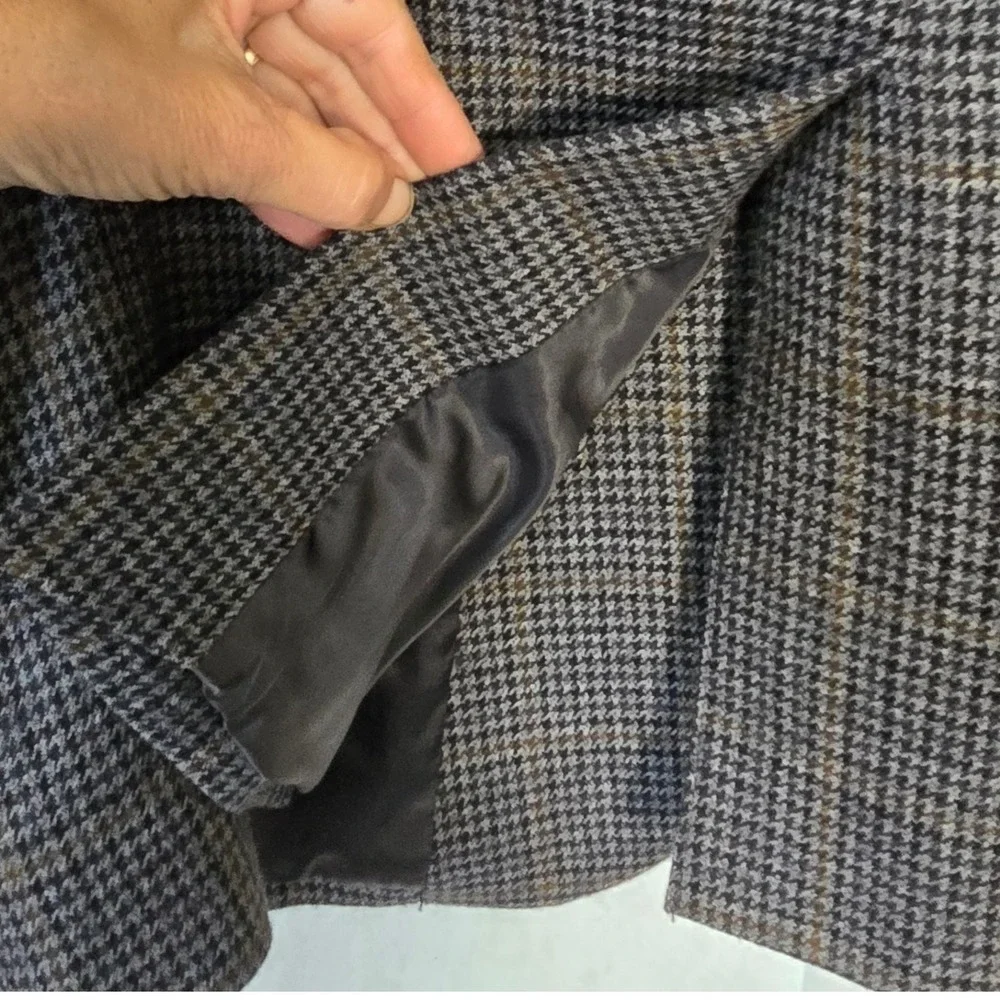 Jos A Bank Mens 40R Houndstooth Wool Blazer Sport Coat 2 Button Brown Gray Green